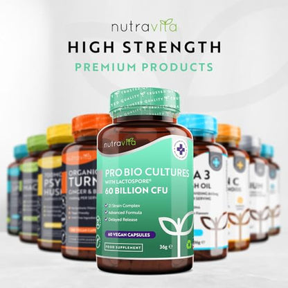 60 Billion CFU Probiotic Cultures - Scientifically Backed Lactospore® for Good Gut Flora NutravitaBuy Supplements Australia