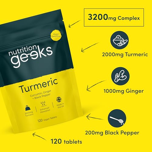 Nutrition Geeks Turmeric Tablets 2000 mg with Black Pepper & Ginger, High Strength Nutrition GeeksBuy Supplements Australia