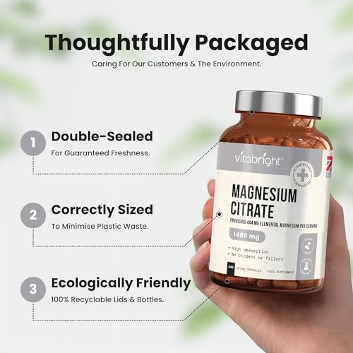 Magnesium Citrate - 1480mg High Strength - 240 Capsules (4 Month Supply) - Vegan VitaBrightBuy Supplements Australia