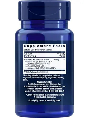 Life Extension FLORASSIST® Probiotic Youthful Gut, Healthy Aging Supplement, postbiotic and probiotic Blend, Heart and Gut Health, Non-GMO, 1-Daily, Gluten-Free, Vegetarian, 30 Capsules Life ExtensionBuy Supplements Australia