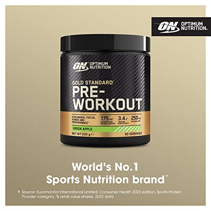 Optimum Nutrition Gold Standard Pre Workout Green Apple Flavoured Powder, 330g Optimum NutritionBuy Supplements Australia