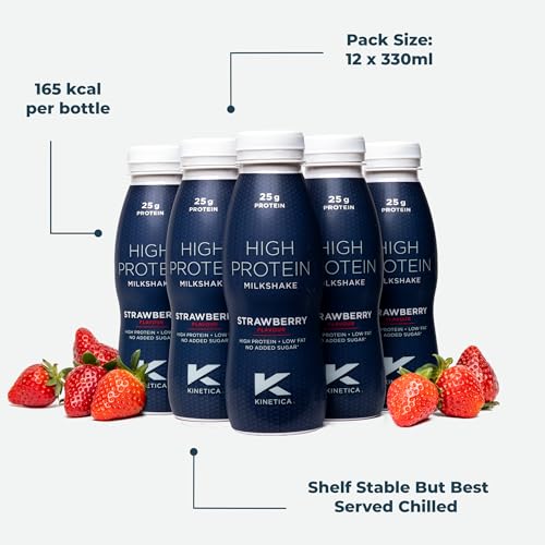 Kinetica Ready-to-Drink Protein Shake, 12 X 330mls, 165 cals, 25g Protein per Bottle, Low Fat (Strawberry) KineticaBuy Supplements Australia