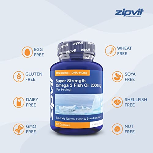 Omega 3 Fish Oil 2000mg, EPA 660mg DHA 440mg per Daily Serving. 120 Capsules ZipvitBuy Supplements Australia