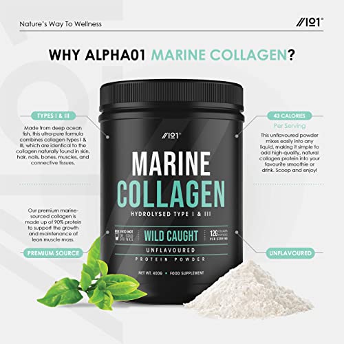 Marine Collagen Powder Supplement - 400g - Wild-Caught Canadian Marine Collagen - Unflavoured - Types 1 & 3 Hydrolysed Collagen ALPHA01Buy Supplements Australia
