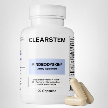 CLEARSTEM - MINDBODYSKIN Hormonal Acne Supplement (5-HTP) - Natural DIM Supplement - Skin Care Vitamins - Hormone Balance, Antioxidants - Gluten Free, CLEARSTEM canada supplements