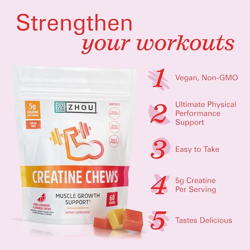 Zhou Nutrition Creatine Monohydrate Chewables 5g for Men & Women, Sugar Free Zhou NutritionBuy Supplements Australia