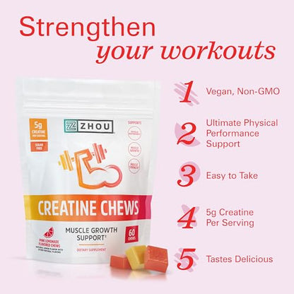 Zhou Nutrition Creatine Monohydrate Chewables 5g for Men & Women, Sugar Free Zhou NutritionBuy Supplements Australia