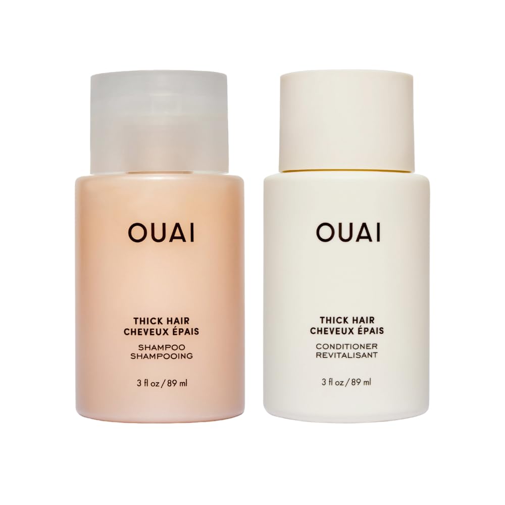 OUAI Thick Hair Shampoo & Conditioner Set, Travel Size - Moisturizing Shampoo & Conditioner - With Keratin, Marshmallow Root, Shea Butter & Avocado Oil - Sulfate, Paraben & Phthalate Free (3 Oz) OUAIBuy Supplements Australia