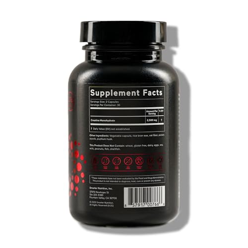 SMARTERNUTRITION Creatine Monohydrate Pills with 2500mg (2.5g) Per Serving, Vegan Capsules - Pre & Post Workout Recovery Support, Promotes Muscle Mass &. Endurance - 60 Count[30-Day Supply] SMARTERNUTRITIONBuy Supplements Australia