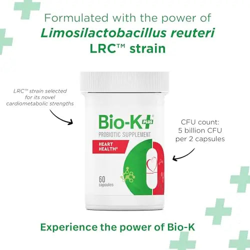 Bio-K+ Probiotics for Heart Health with Limosilactobacillus reuteri LRC – Heart Health Probiotic for Cholesterol & Cardiovascular Support, 5 Billion CFU, Vegan, Shelf-Stable – 60 Capsules Bio-K PlusBuy Supplements Australia