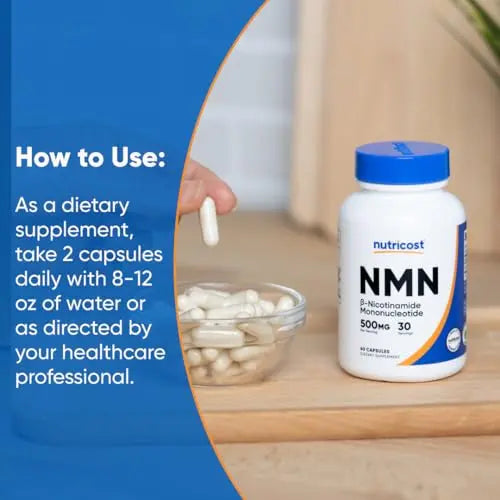 Nutricost NMN (Nicotinamide Mononucleotide) 500mg, 60 Capsules - Vegetarian Friendly, 30 Servings, Gluten Free, GMO Free NutricostBuy Supplements Australia