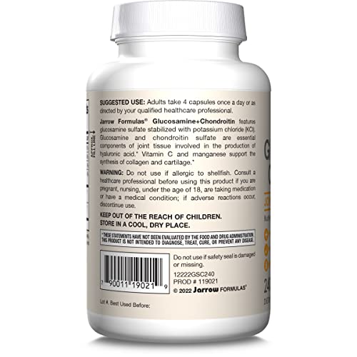 Jarrow Formulas Glucosamine + Chondroitin - 240 Capsules - Nutrient Support - Dietary Supplement for Joint Health - with Vitamin C & Manganese - 60 Servings Jarrow FormulasBuy Supplements Australia