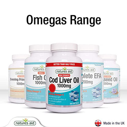 Natures Aid Cod Liver Oil, 1000 mg, 180 Softgel Capsules (High Strength, 254 mg Omega natures aidBuy Supplements Australia