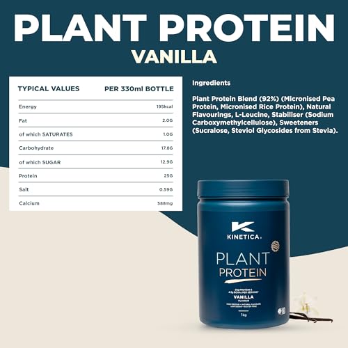 Kinetica Vanilla Flavour Plant Protein 1kg | Blend of Pea and Rice Protein | Vegan KineticaBuy Supplements Australia