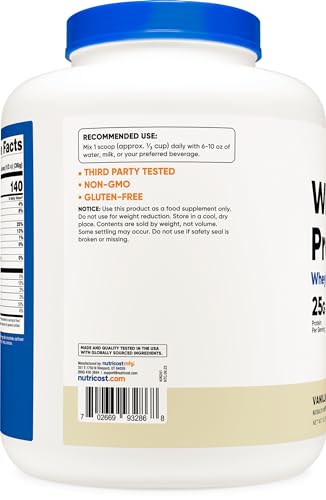 Nutricost Whey Protein Supplement Powder, Vanilla, 5 pounds NutricostBuy Supplements Australia