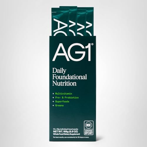 AG1 Athletic Greens Powder Supplement, Improve Gut Health, Multivitamin, Probiotic, Gluten Free, Vegan and Keto Friendly, 75 Vitamins (Travel Packs, 14 Count) - Classic Formula AG1 buy supplements Au