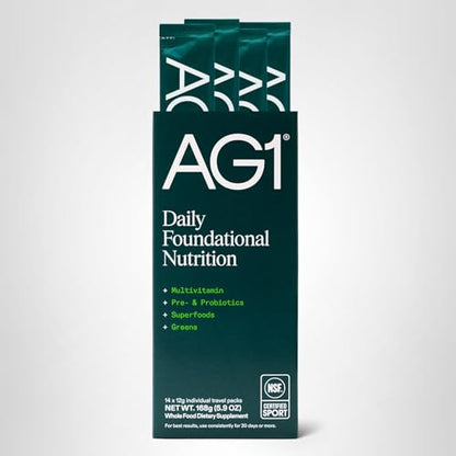 AG1 Athletic Greens Powder Supplement, Improve Gut Health, Multivitamin, Probiotic, Gluten Free, Vegan and Keto Friendly, 75 Vitamins (Travel Packs, 14 Count) - Classic Formula AG1 buy supplements Au