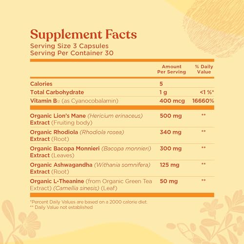 Four Sigmatic Focus Capsules | Lion's Mane Supplement Capsules | Brain Boosting Complex with Ashwagandha, Bacopa Monnieri & Rhodiola | Vegan Nootropic Adaptogen & Mushroom Supplement | 30 Servings Four SigmaticBuy Supplements Australia