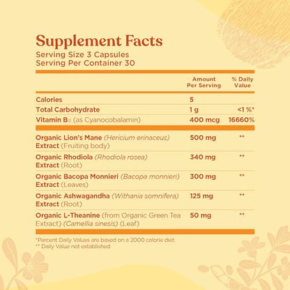 Four Sigmatic Focus Capsules | Lion's Mane Supplement Capsules | Brain Boosting Complex with Ashwagandha, Bacopa Monnieri & Rhodiola | Vegan Nootropic Adaptogen & Mushroom Supplement | 30 Servings Four SigmaticBuy Supplements Australia
