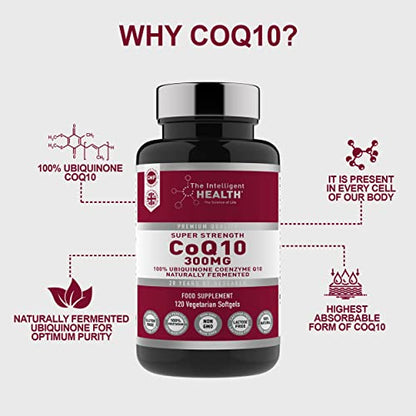 Ubiquinone Coenzyme Q10 300mg Softgel Capsules, 120 Super Strength Vegan Friendly The Intelligent HealthBuy Supplements Australia