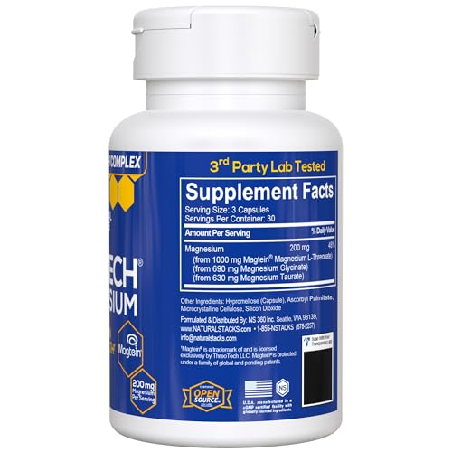 MagTech Magnesium Complex for Women & Men - 3 Forms of Magnesium: Glycinate, Magtein L-Threonate & Taurate - 200mg Chelated Complex NATURAL STACKS canada supplements
