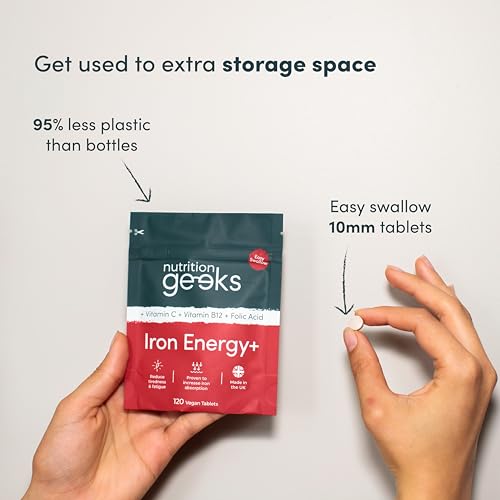 Iron Tablets High Strength Tablets with Vitamin C, B12 & Folic Acid - 120 Vegan Supplement Nutrition GeeksBuy Supplements Australia