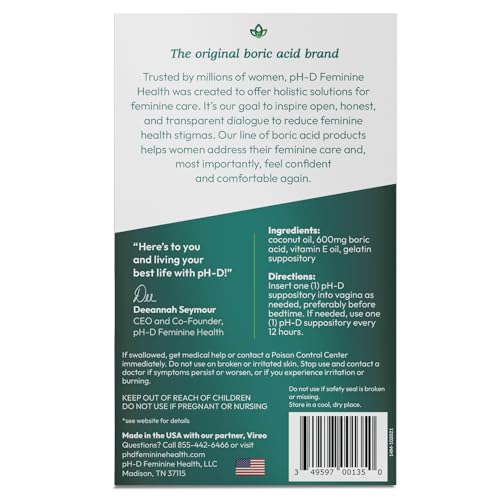 pH-D Feminine Health - Boric Acid Moisturizing Suppository - Woman Owned - for Vaginal Odor pH-D Feminine Health SupportBuy Supplements Australia