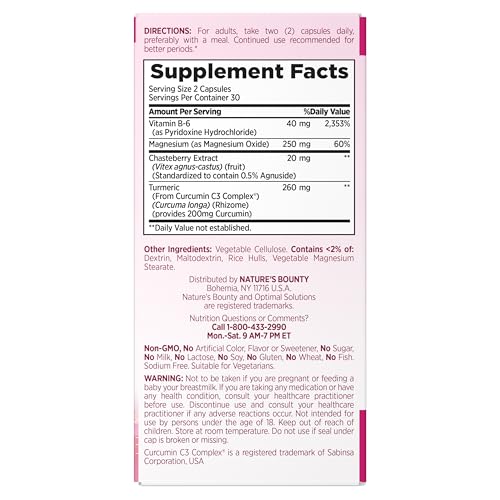 Nature’s Bounty Optimal Solutions Advanced PMS Relief for Menstrual Cycle Support, PMS Support Supplement for Women, Bloating Relief – Chasteberry, Hormone-Free, 60 Vegetarian Capsules Nature's BountyBuy Supplements Australia