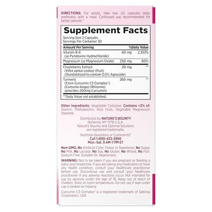 Nature’s Bounty Optimal Solutions Advanced PMS Relief for Menstrual Cycle Support, PMS Support Supplement for Women, Bloating Relief – Chasteberry, Hormone-Free, 60 Vegetarian Capsules Nature's BountyBuy Supplements Australia