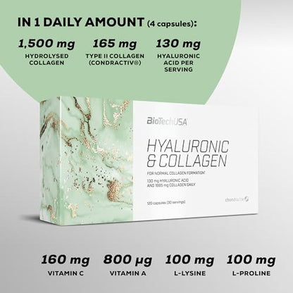 BioTechUSA Hyaluronic&Collagen, Food Supplement Capsules containing Collagen, hyaluronic Acid BioTechUSABuy Supplements Australia