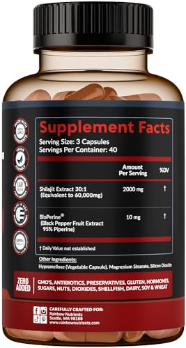 Pure Himalayan Shilajit Capsules Supplement (60,000mg+ Absorption Enhancer+50% Rainbow Nutrients, LLCBuy Supplements Australia