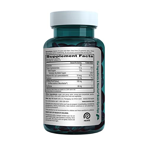 NEURIVA Brain + Energy Gummies, Nootropic Brain Supplements for Focus and Concentration with Neurofactor, Vitamin B12 & Caffeine for an Energy Boost*, 75ct Natural BlackBerry NEURIVABuy Supplements Australia