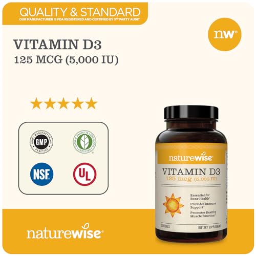 NatureWise Vitamin D3 5000iu (125 mcg) Healthy Muscle Function, and Immune Support NatureWiseBuy Supplements Australia