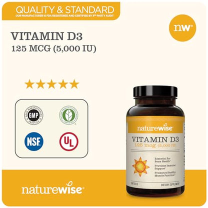 NatureWise Vitamin D3 5000iu (125 mcg) Healthy Muscle Function, and Immune Support NatureWiseBuy Supplements Australia