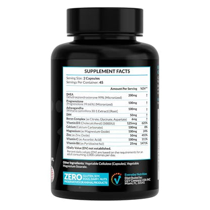 DHEA Micronized 200mg Complex with Pregnenolone 100mg Supplement for Men & Women with Ashwagandha, DIM, Magnesium, Boron, Calcium , Zinc, Vitamin D3, C and B6 Hormone Support - Made in USA 90 Capsules EVERYDAY NUTRITIONBuy Supplements Australia