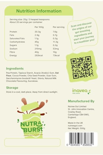 NutraBurst Pea Protein Shake with Probiotics, prebiotics, and Oats 500g - Chocolate Flavoured Nutree GutBuy Supplements Australia