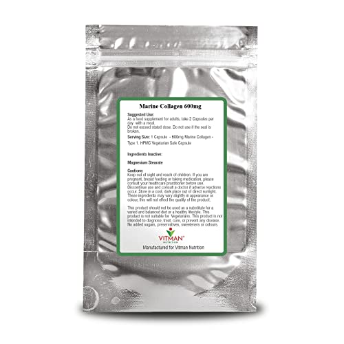 Marine Collagen Capsules - 600mg High Strength Hair, Skin and Joint Supplement VitMan NutritionBuy Supplements Australia