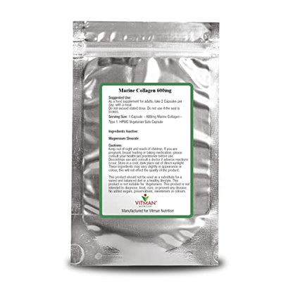 Marine Collagen Capsules - 600mg High Strength Hair, Skin and Joint Supplement VitMan NutritionBuy Supplements Australia
