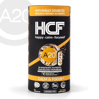 HCF A20 Microbead Brain Health Supplements for Adults for Memory, Focus, Calm, Mood, Alertness, Attention, Vision, Sleep, Immune System, 20 Premium Nootropic Nutrients Multivitamin & 7 Advances® Tech HCFBuy Supplements Australia