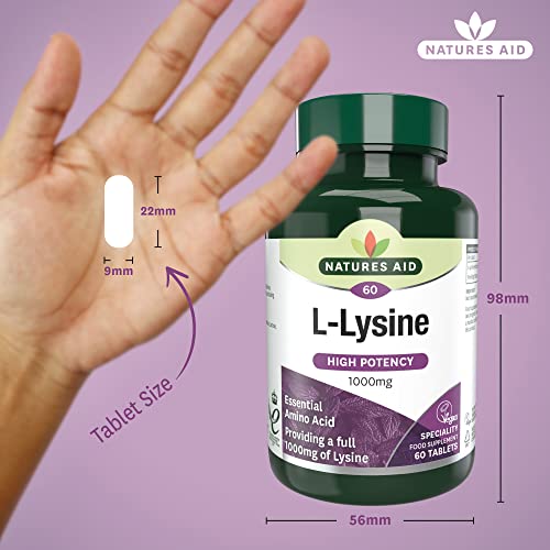 Natures Aid L-Lysine 1000 mg, High Potency Essential Amino Acid, Vegan, 60 Tablets natures aidBuy Supplements Australia