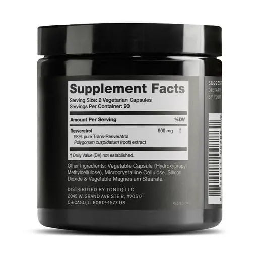 Toniiq Ultra High Purity Resveratrol Capsules - 98% Trans-Resveratrol - Highly Purified and Bioavailable - 180 Caps Reservatrol Supplement Toniiq buy supplements Au