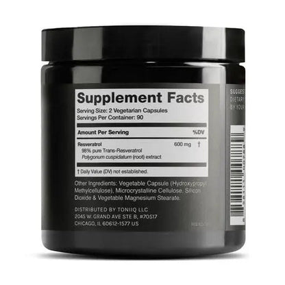 Toniiq Ultra High Purity Resveratrol Capsules - 98% Trans-Resveratrol - Highly Purified and Bioavailable - 180 Caps Reservatrol Supplement Toniiq buy supplements Au