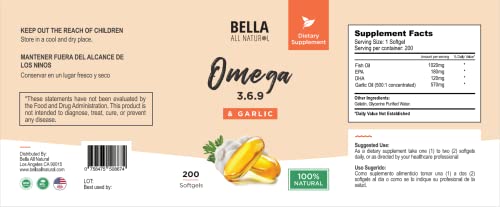 Bella All Natural Omega 3 6 9 with Garlic Oil - 200 Softgels Bella All NaturalBuy Supplements Australia