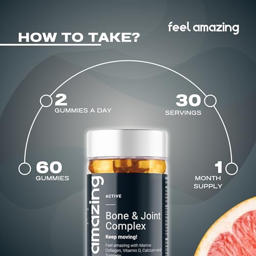 Feel Amazing Bone & Joint Complex Gummies - with Calcium, Vitamin D3 & Marine Collagen - 60 Grapefruit-Flavored Gummies - 30-Day Supply (1) Feel AmazingBuy Supplements Australia