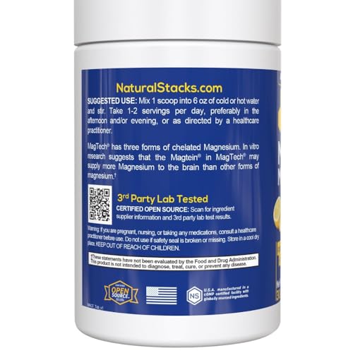 Magtein Magnesium L-Threonate, Glycinate & Taurate - MagTech Magnesium Powder - Sugar Free Lemonade Drink - 200mg Chelated Triple Complex - Supports Relaxation & Brain Health* - 30 Servings NATURAL STACKSBuy Supplements Australia