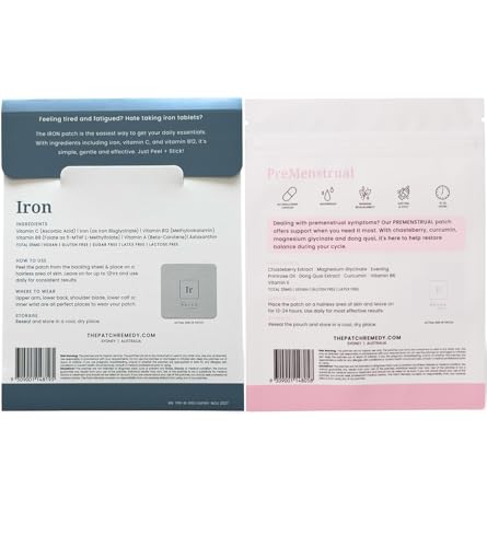 The Patch Remedy Period Patch & Iron Patches Kit - 30 PMS Menstrual Patches for Women with Vitex Chasteberry, Magnesium, Evening Primrose Oil, Dong Quai Extract, Curcumin, Vitamin B6 & E, Iron The Patch RemedyBuy Supplements Australia