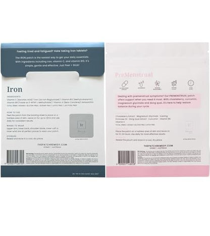 The Patch Remedy Period Patch & Iron Patches Kit - 30 PMS Menstrual Patches for Women with Vitex Chasteberry, Magnesium, Evening Primrose Oil, Dong Quai Extract, Curcumin, Vitamin B6 & E, Iron The Patch RemedyBuy Supplements Australia