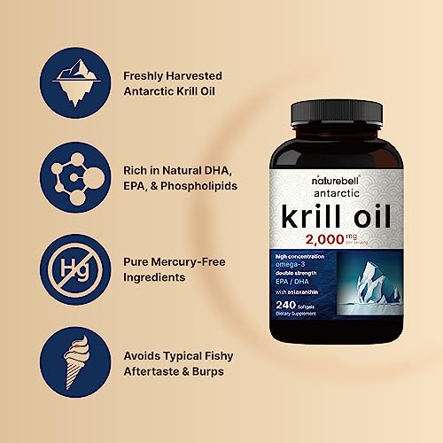 Antarctic Krill Oil 2000mg Supplement, 240 Softgels, 3X Strength Natural Source of Omega NatureBellBuy Supplements Australia