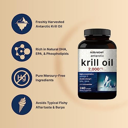 Antarctic Krill Oil 2000mg Supplement, 240 Softgels, 3X Strength Natural Source of Omega NatureBellBuy Supplements Australia
