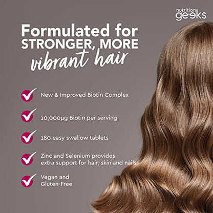 Nutrition Geeks Biotin Hair Growth Supplement - 180 Tablets Enhanced with Zinc Nutrition GeeksBuy Supplements Australia